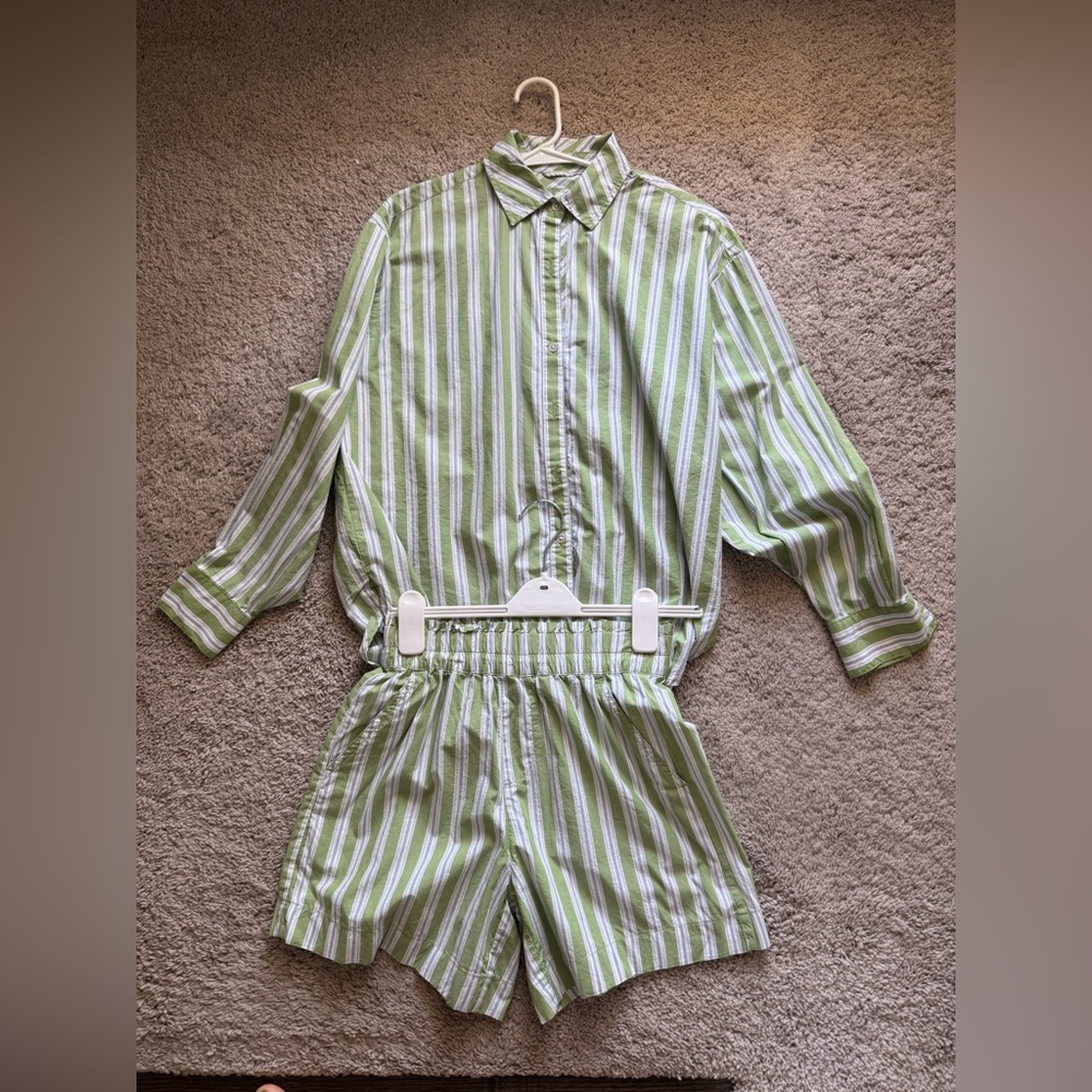 Striped Green shorts set for Women